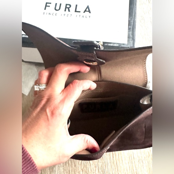 NWT FURLA Made in Italy Flow Tote Bag Crossbody Suede Brown Coach Tory Burch - Picture 6 of 11